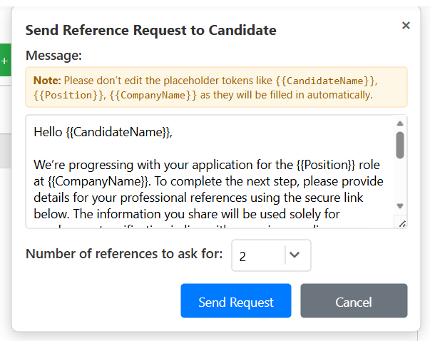Send reference request to candidate screen in KNEWTE Reference Check