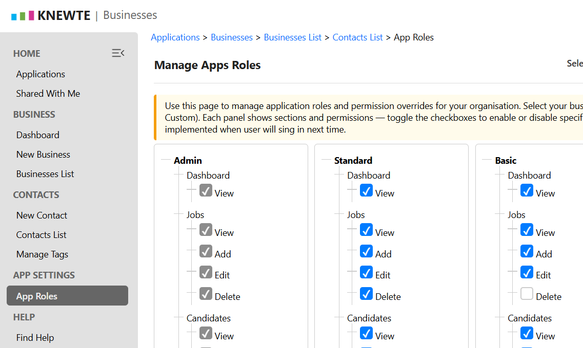 KNEWTE platform in action showing users and roles management